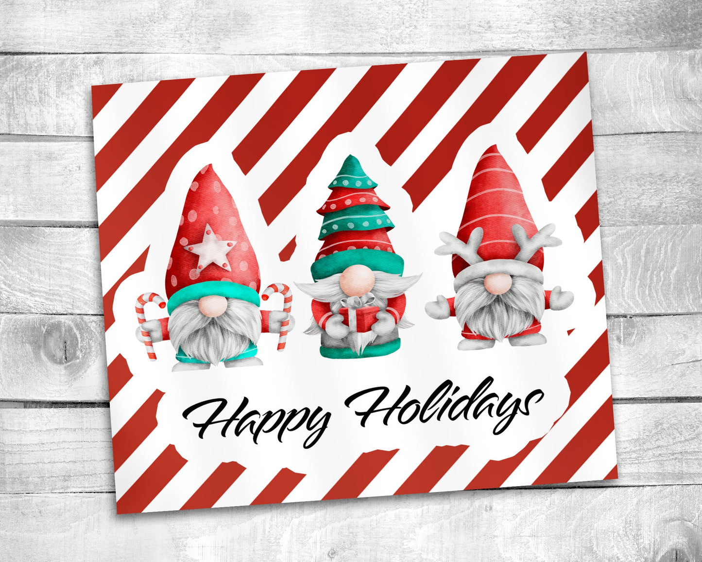 Happy Holidays Gnome Tumbler - 20oz Skinny Straight Tumbler - Stainless Steel - Travel Cup - Holiday Themed