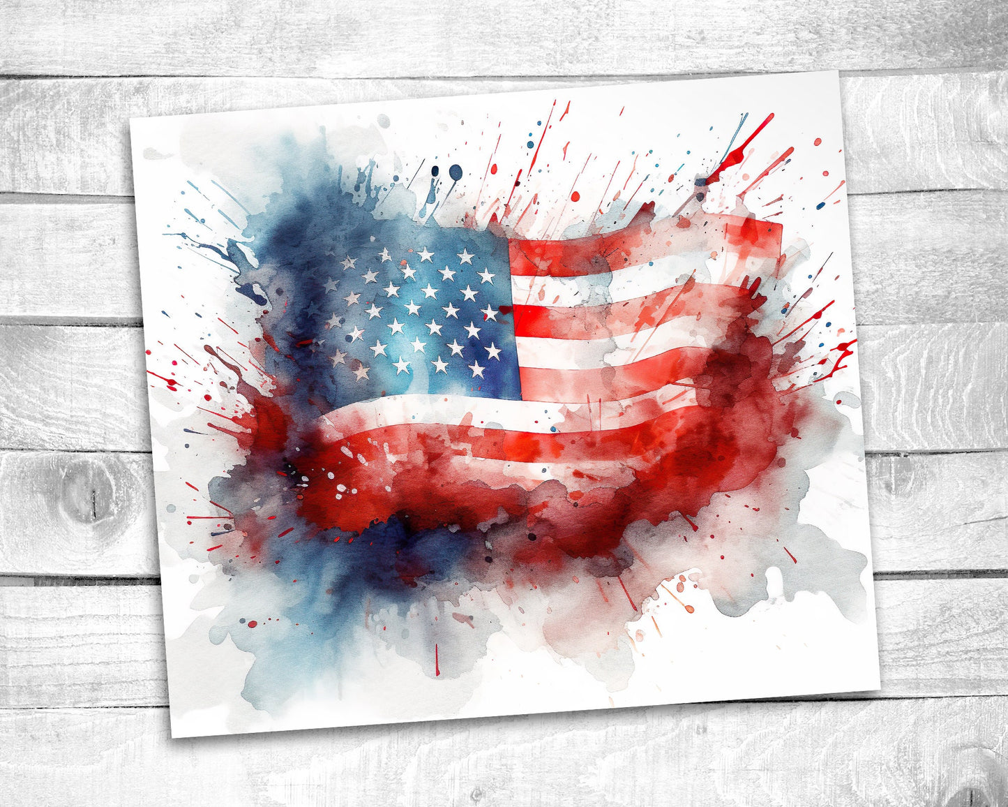 Watercolor Flag - 20oz Skinny Straight Tumbler - Stainless Steel - Travel Cup - Gift - Independence Day - Everyday Use