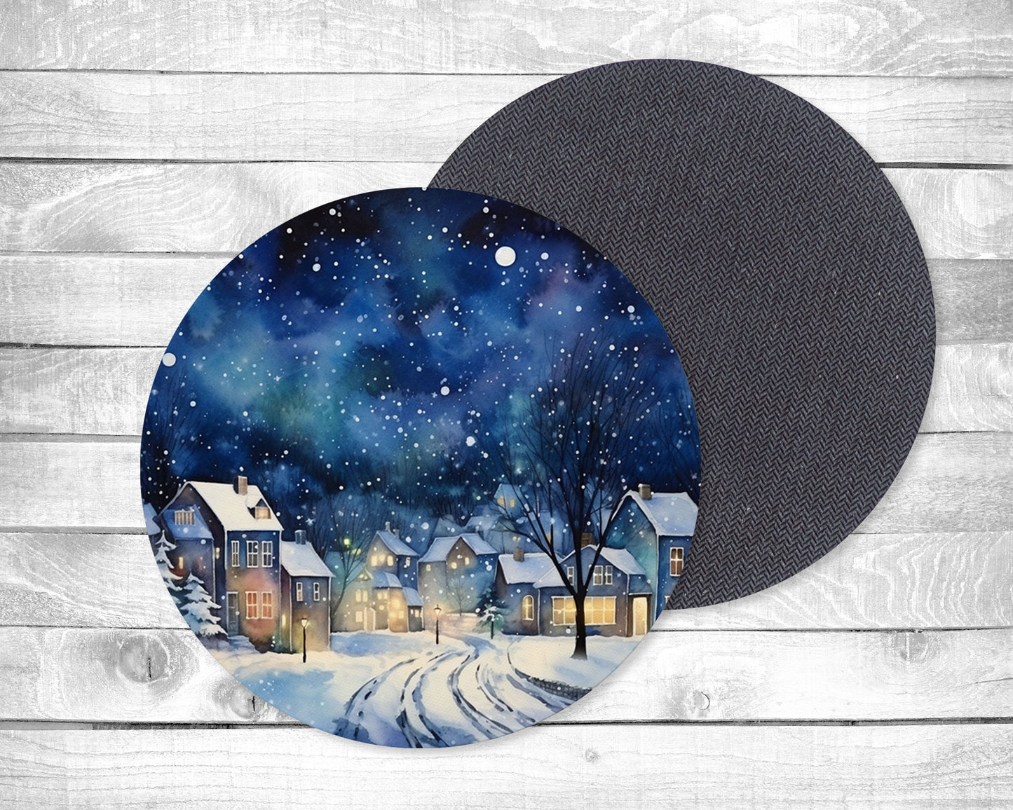 Snowy Night Absorbent Drink Coasters - Individual or set of 4 - Non-Slip Base - Neoprene
