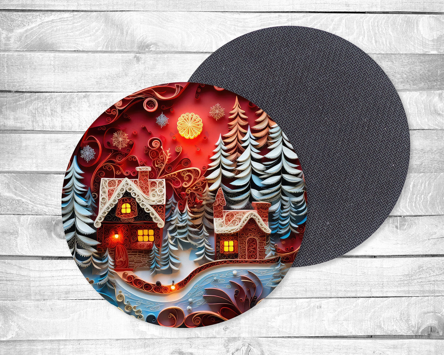 Red Winter Absorbent Drink Coasters - Individual or set of 4 - Non-Slip Base - Neoprene