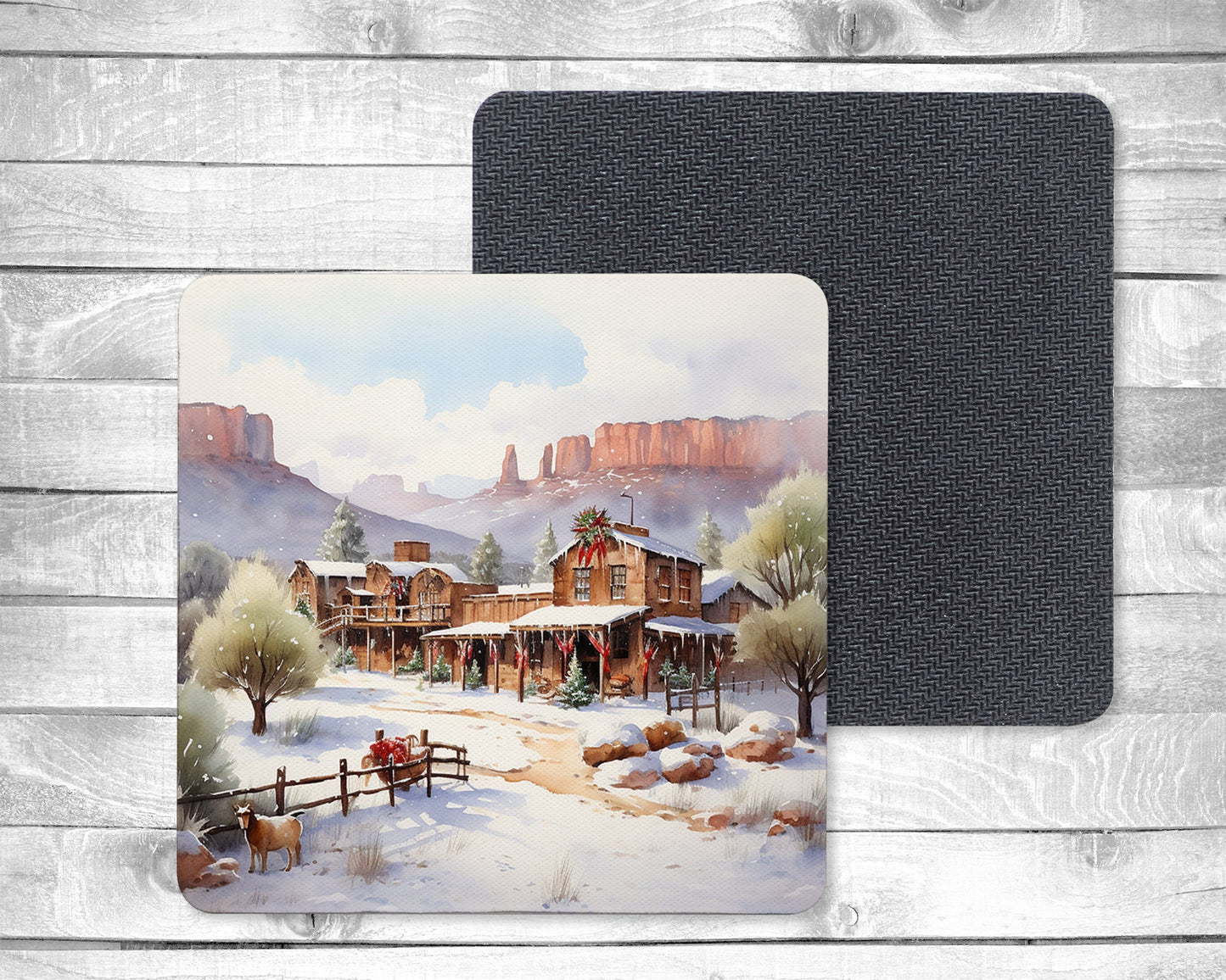 Southwest Christmas Absorbent Drink Coasters - Individual or set of 4 - Non-Slip Base - Neoprene