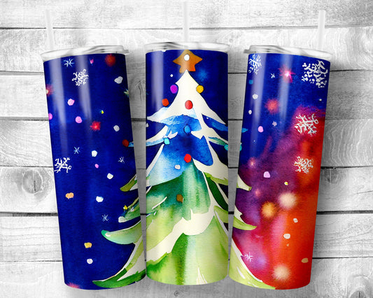 Christmas Tree Tumbler - 20oz Skinny Straight Tumbler - Stainless Steel - Travel Cup - Holiday Themed
