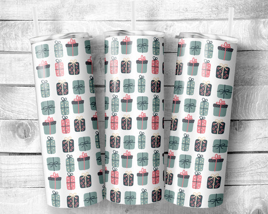 Dainty Christmas Presents Tumbler - 20oz Skinny Straight Tumbler - Stainless Steel - Travel Cup - Holiday Themed