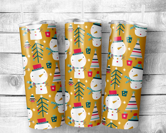 Festive Snowman Tumbler - 20oz Skinny Straight Tumbler - Stainless Steel - Travel Cup - Holiday Themed