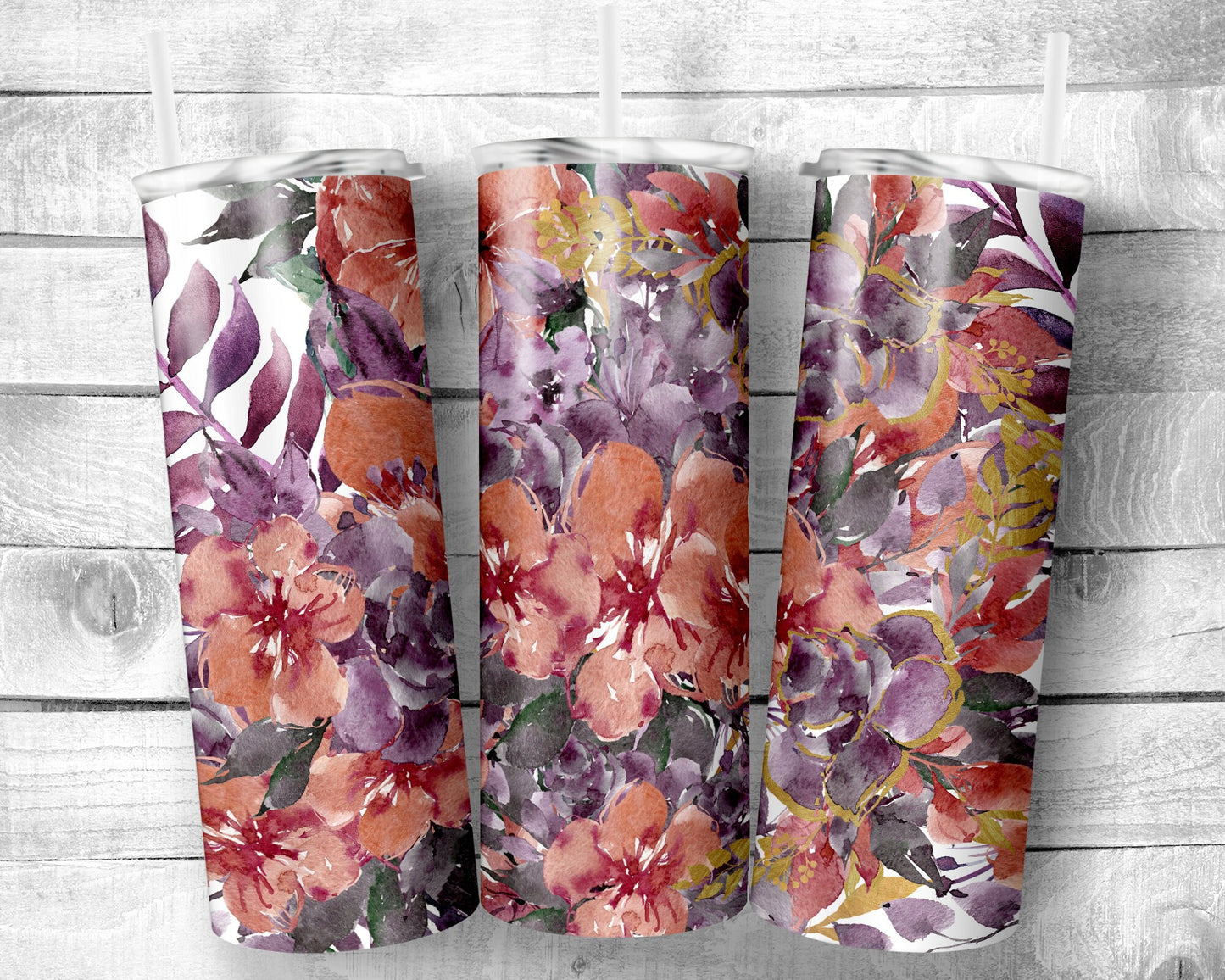 Flowers 9 Tumbler- 20oz Skinny Straight Tumbler - Stainless Steel - Travel Cup - Gift - Everyday Use