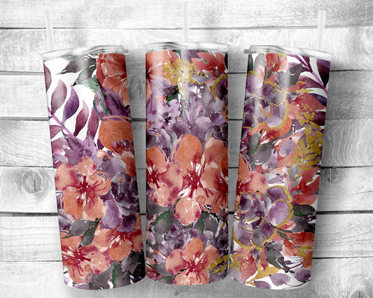 Flowers 9 Tumbler- 20oz Skinny Straight Tumbler - Stainless Steel - Travel Cup - Gift - Everyday Use