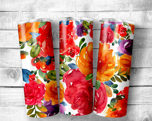 Flowers 14 Tumbler- 20oz Skinny Straight Tumbler - Stainless Steel - Travel Cup - Gift - Everyday Use