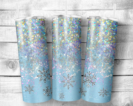Glitter Snowflakes Tumbler- 20oz Skinny Straight Tumbler - Stainless Steel - Travel Cup - Gift - Holiday Themed
