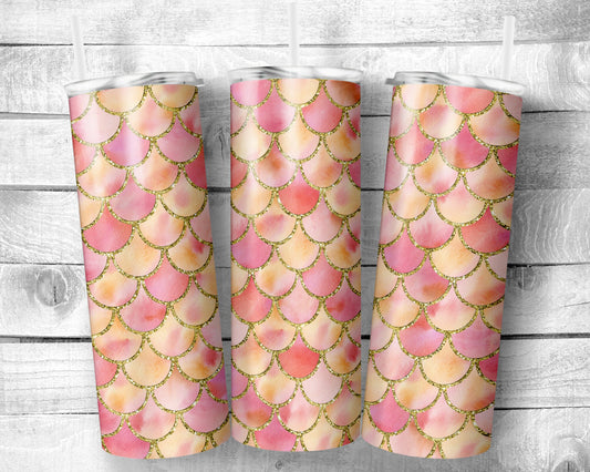 Mermaid in Peach Tumbler- 20oz Skinny Straight Tumbler - Stainless Steel - Travel Cup - Gift - Everyday Use