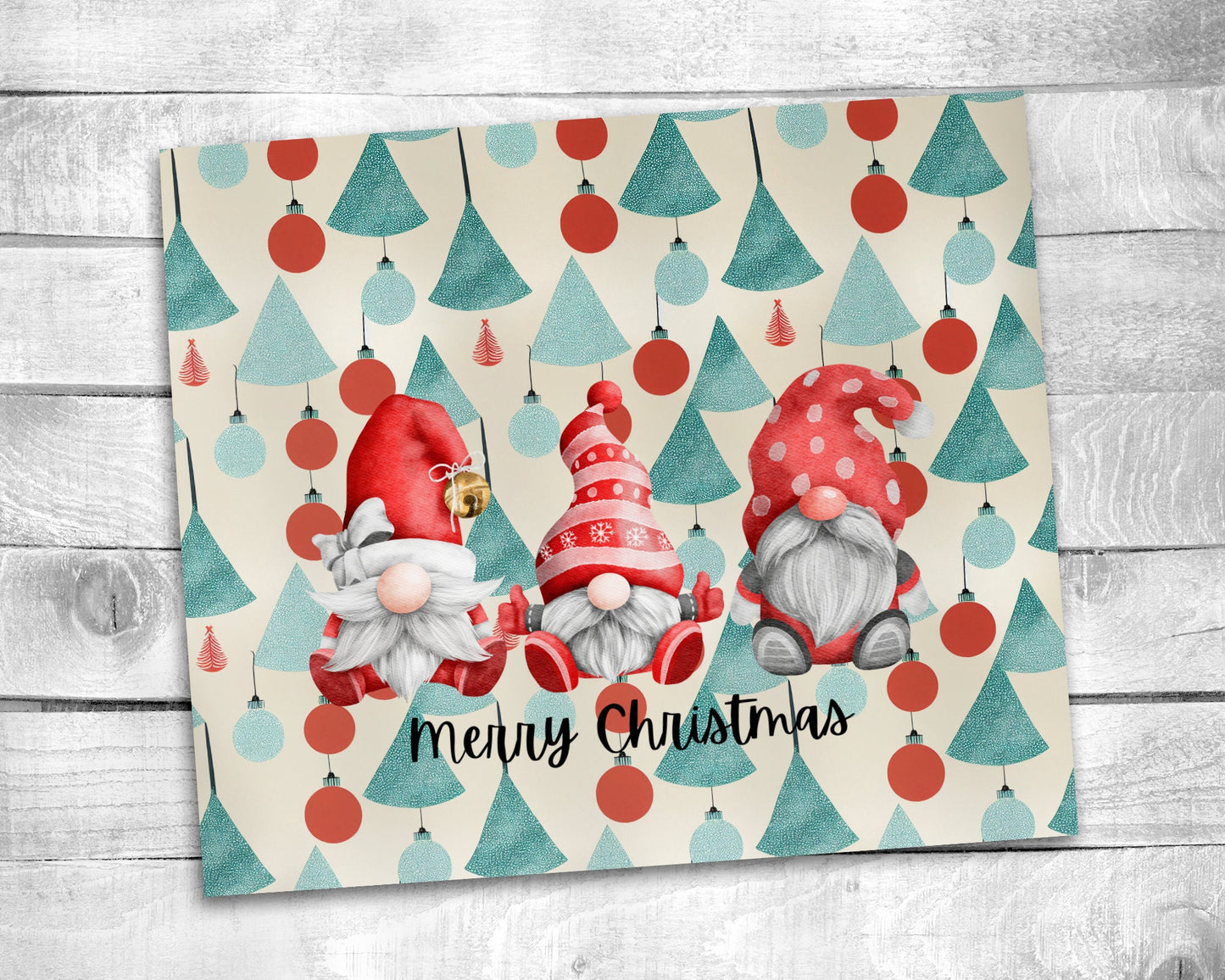 Merry Christmas Gnome Tumbler - 20oz Skinny Straight Tumbler - Stainless Steel - Travel Cup - Holiday Themed