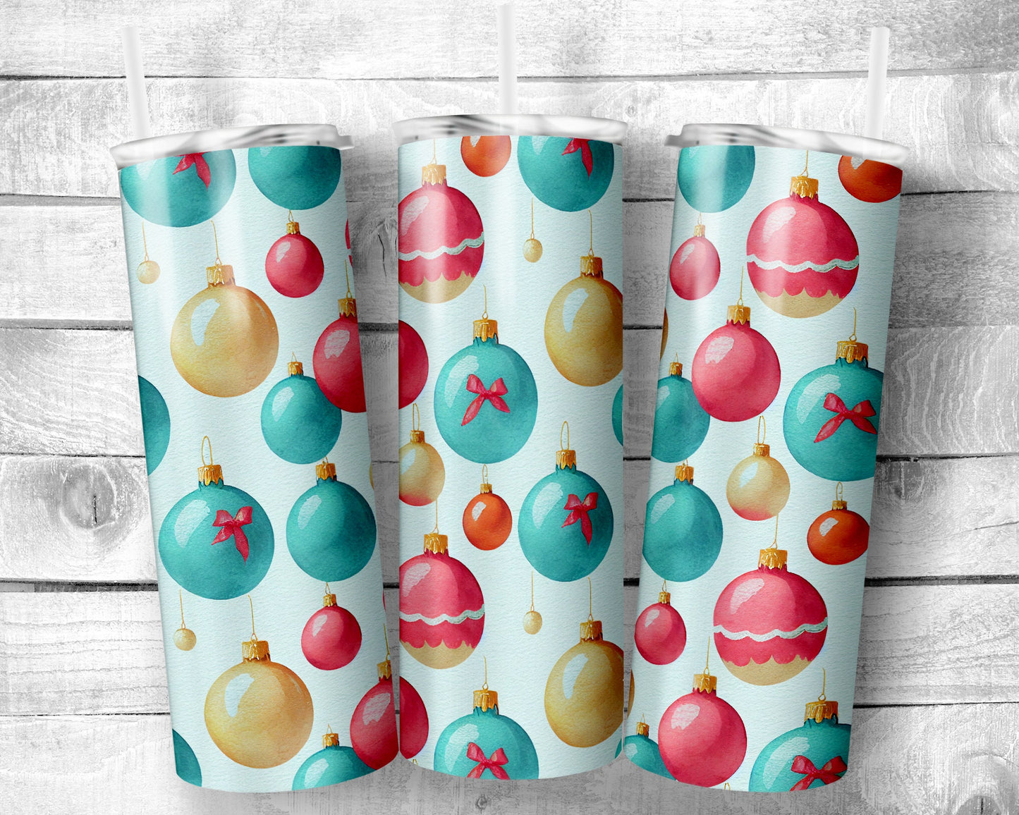 Christmas Bulbs Tumbler - 20oz Skinny Straight Tumbler - Stainless Steel - Travel Cup - Holiday Themed