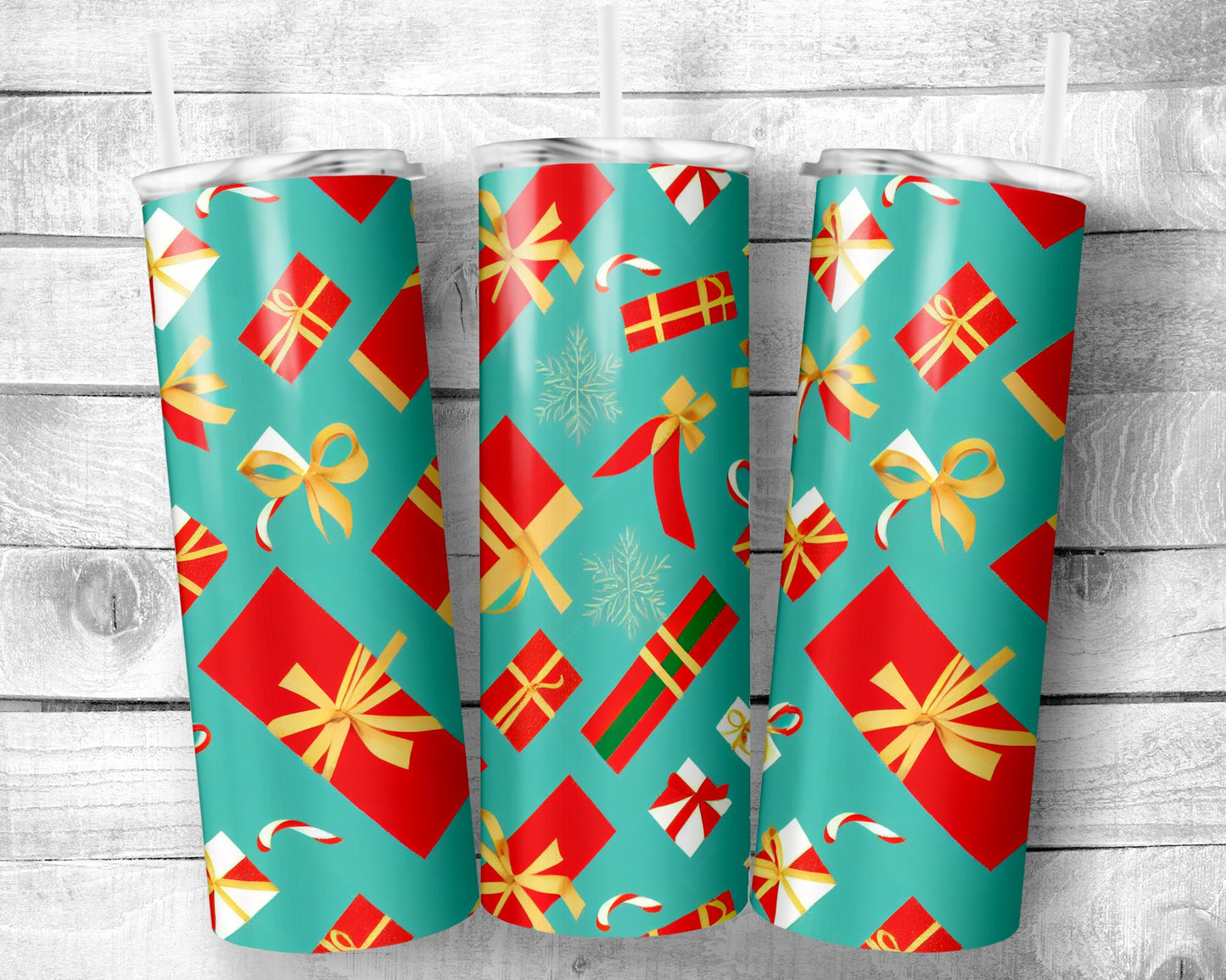Christmas Presents Tumbler- 20oz Skinny Straight Tumbler - Stainless Steel - Travel Cup - Holiday Themed