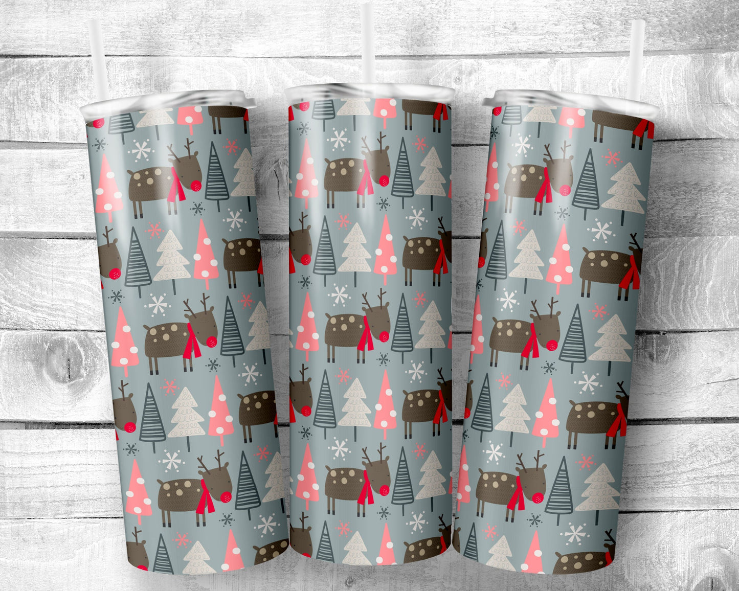 Christmas Reindeer Tumbler - 20oz Skinny Straight Tumbler - Stainless Steel - Travel Cup - Holiday Themed
