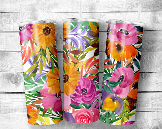 Flowers 3 Tumbler- 20oz Skinny Straight Tumbler - Stainless Steel - Travel Cup - Gift - Everyday Use