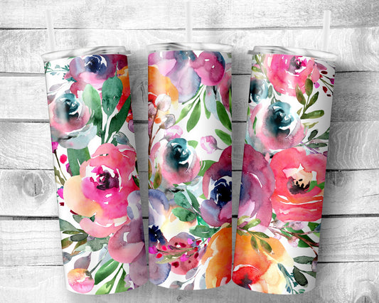 Flowers 12 Tumbler- 20oz Skinny Straight Tumbler - Stainless Steel - Travel Cup - Gift - Everyday Use