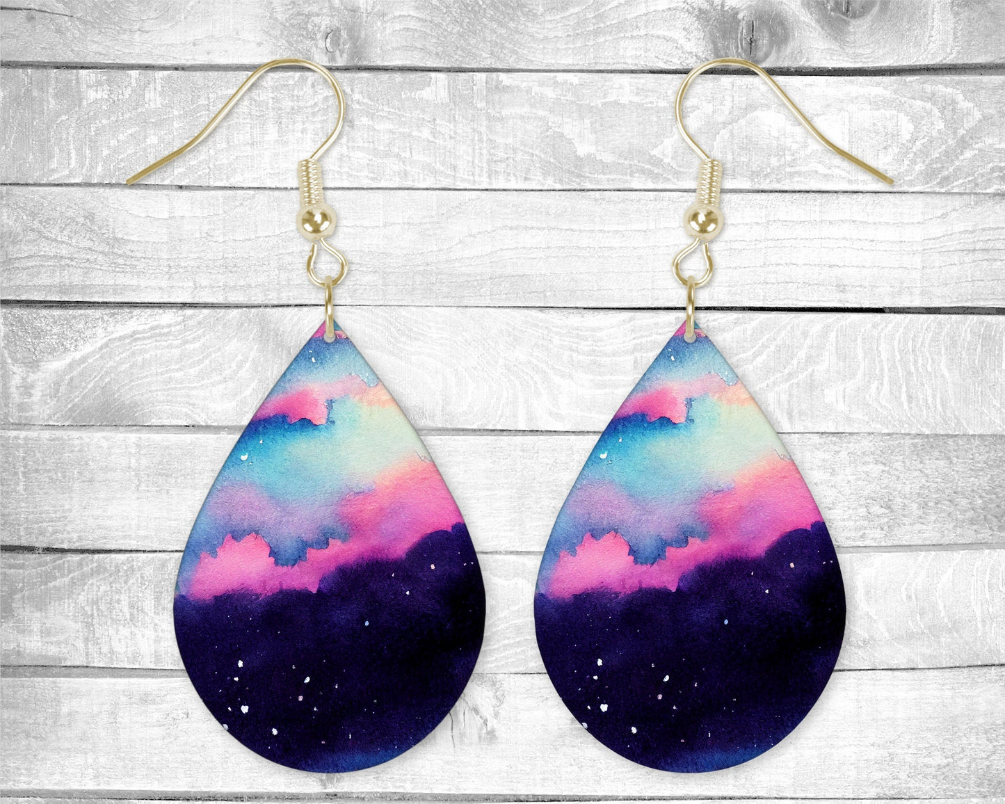 Watercolor Galaxy Pierced Earrings - Permanent Design - Silver or Gold Hardware