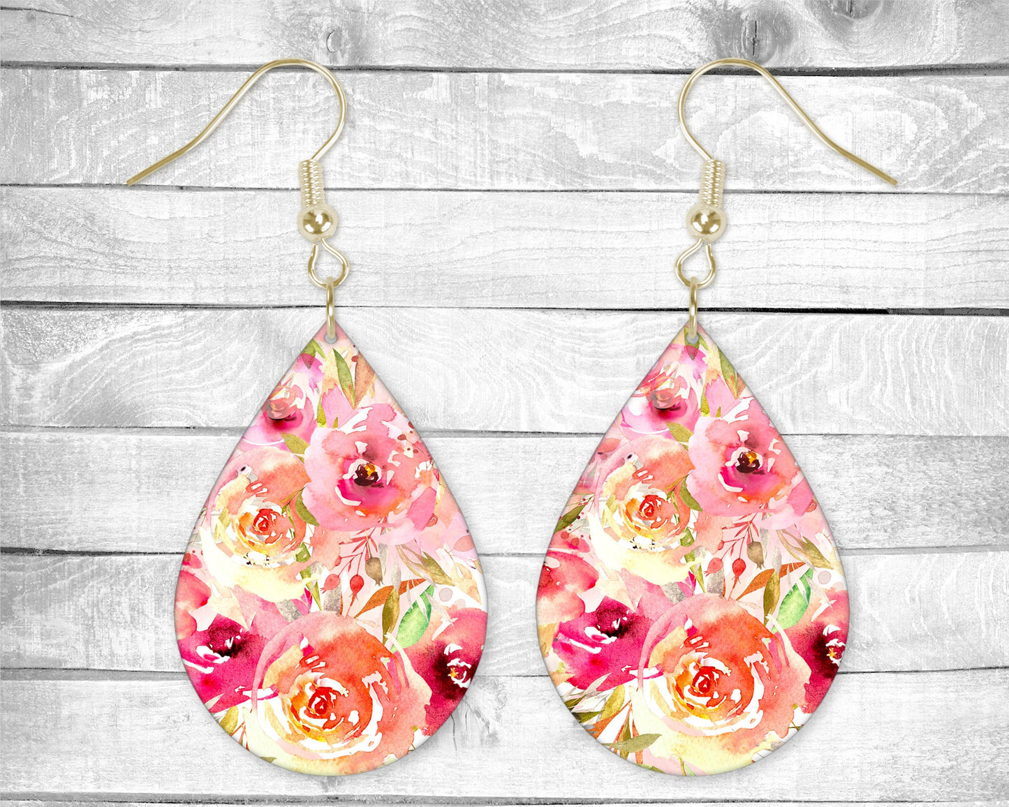 Watercolor Flowers Pierced Earrings - Permanent Design - Silver or Gold Hardware