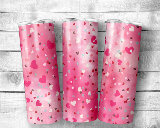 Red Hearts Tumbler - 20oz Skinny Straight Tumbler - Stainless Steel - Travel Cup - Gift - Everyday Use