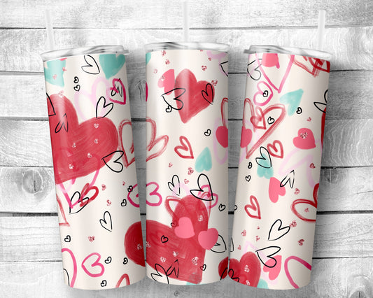 Skinny Hearts Tumbler - 20oz Skinny Straight Tumbler - Stainless Steel - Travel Cup - Gift - Everyday Use