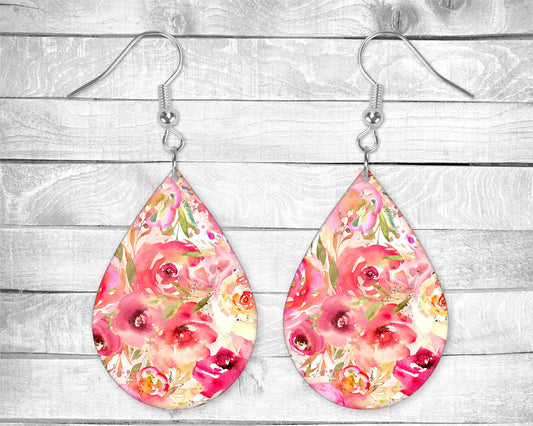Watercolor Flowers Pierced Earrings - Permanent Design - Silver or Gold Hardware