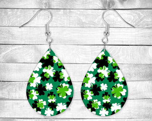 Shamrocks, Light Green, Dark Green and White St Patrick's Day Pierced Earrings - Permanent Design - Silver or Gold Hardware