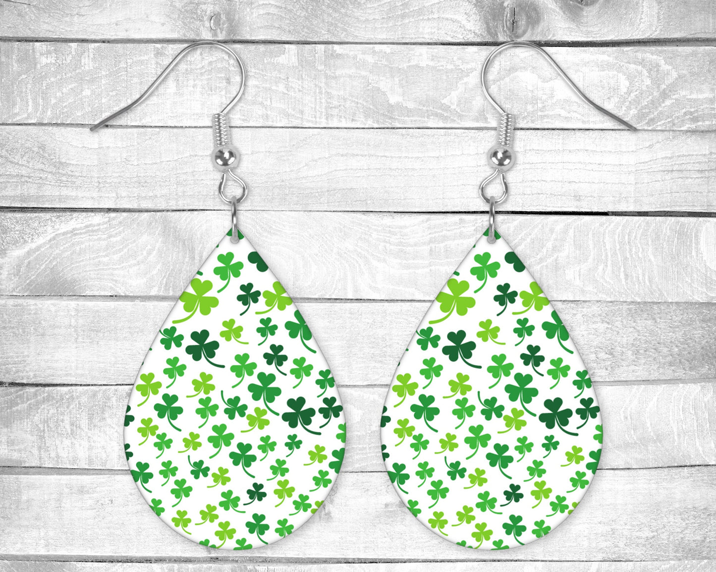 Small Green Shamrocks, St Patrick's Day Pierced Earrings - Permanent Design - Silver or Gold Hardware