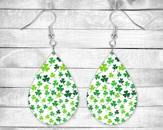 Small Green Shamrocks, St Patrick's Day Pierced Earrings - Permanent Design - Silver or Gold Hardware