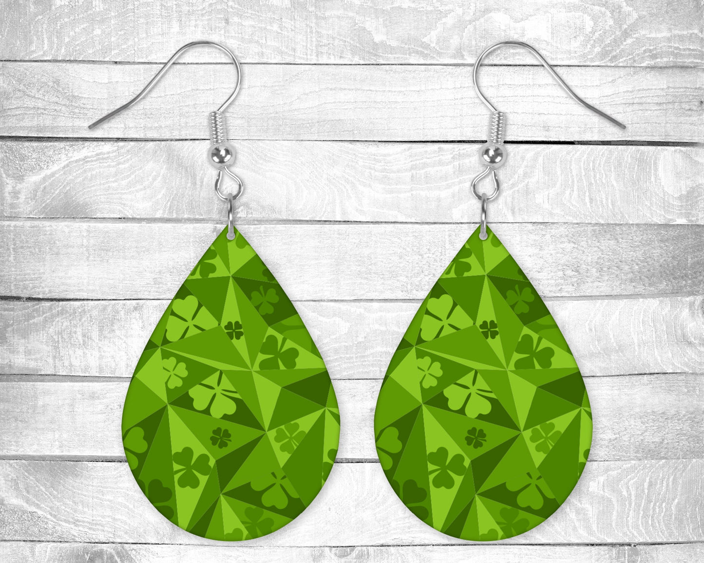 Geometric Shamrocks, St Patrick's Day Pierced Earrings - Permanent Design - Silver or Gold Hardware