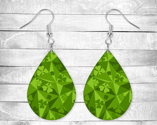 Geometric Shamrocks, St Patrick's Day Pierced Earrings - Permanent Design - Silver or Gold Hardware