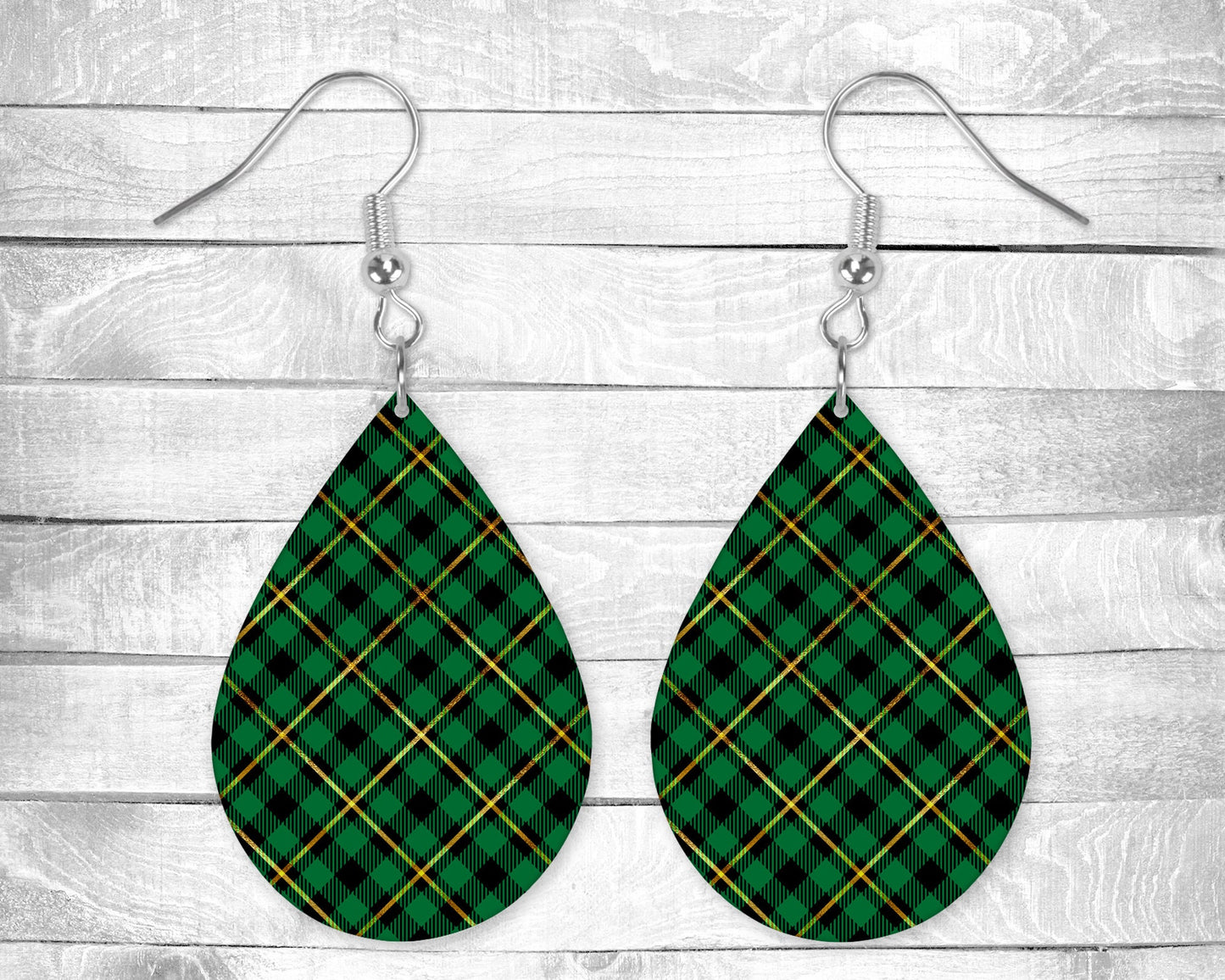 Plaid St Patrick's Day Pierced Earrings - Permanent Design - Silver or Gold Hardware