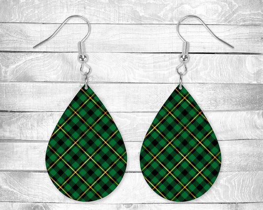 Plaid St Patrick's Day Pierced Earrings - Permanent Design - Silver or Gold Hardware