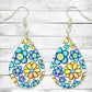 Blue and Yellow Cartoon Flowers Pierced Earrings - Permanent Design - Silver or Gold Hardware