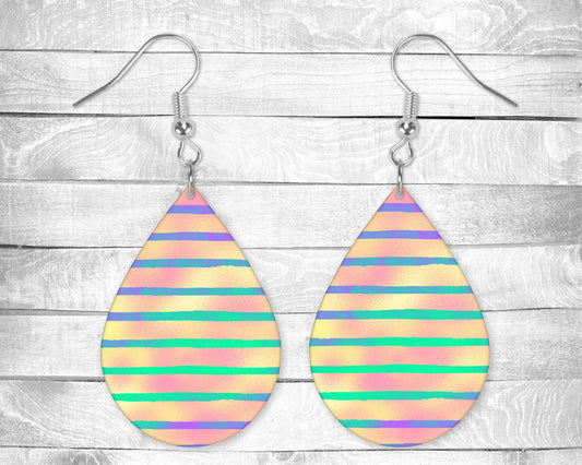 80's Retro Stripes Pierced Earrings - Permanent Design - Silver or Gold Hardware