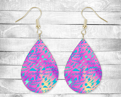 80's Retro Shapes Pierced Earrings - Permanent Design - Silver or Gold Hardware