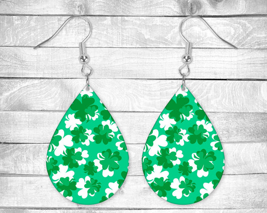 Shamrocks, Green and White St Patrick's Day Pierced Earrings - Permanent Design - Silver or Gold Hardware