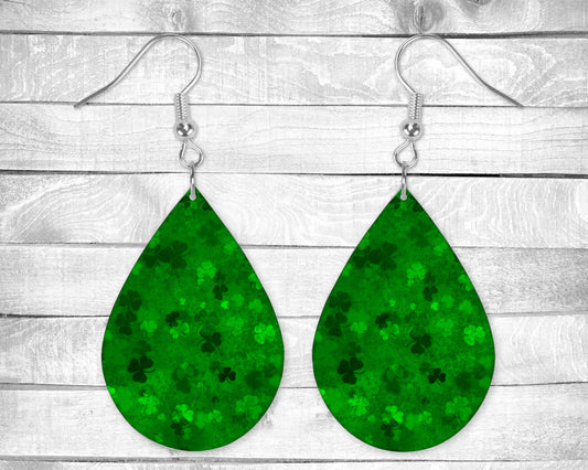 Shamrocks, Dark Green St Patrick's Day Pierced Earrings - Permanent Design - Silver or Gold Hardware
