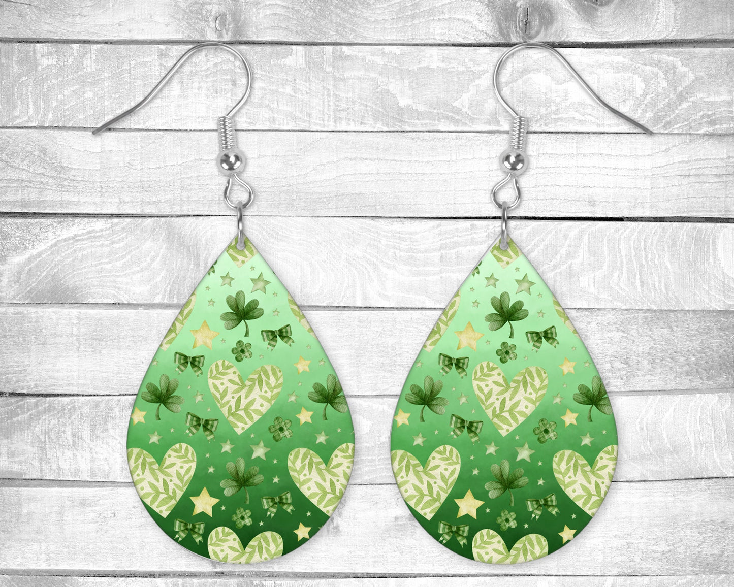 Hearts and Shamrocks, St Patrick's Day Pierced Earrings - Permanent Design - Silver or Gold Hardware