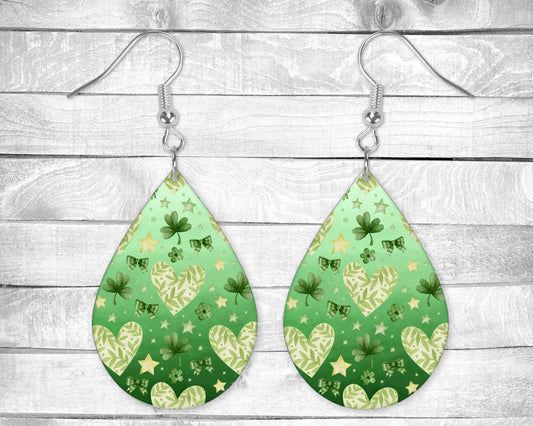 Hearts and Shamrocks, St Patrick's Day Pierced Earrings - Permanent Design - Silver or Gold Hardware