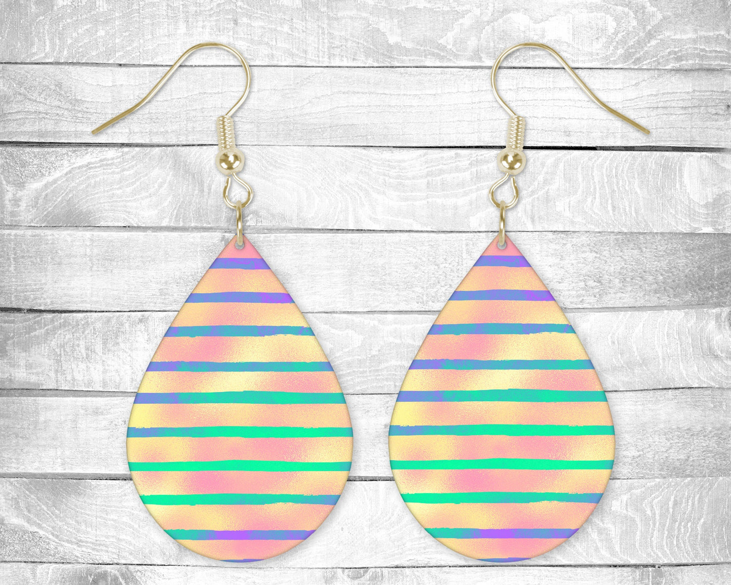 80's Retro Stripes Pierced Earrings - Permanent Design - Silver or Gold Hardware