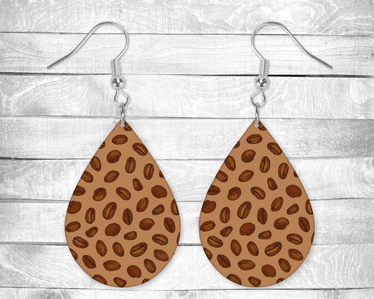 Coffee Beans Pierced Earrings - Permanent Design - Silver or Gold Hardware