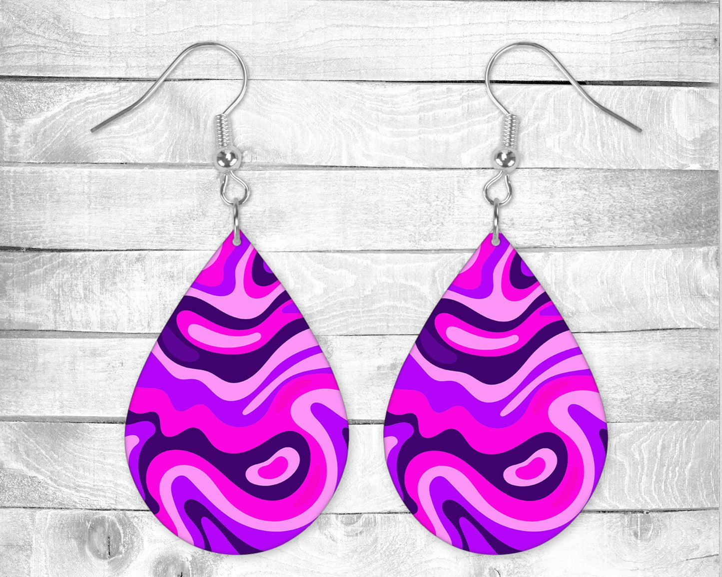 Purple Abstract Swirls Pierced Earrings - Permanent Design - Silver or Gold Hardware