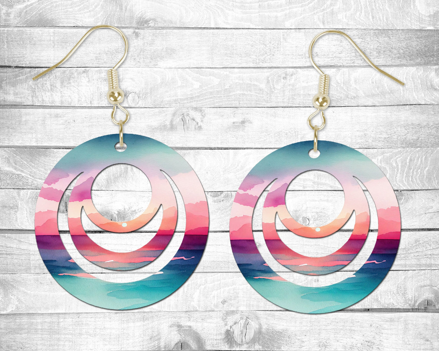 Ocean Sunset Pierced Earrings - Permanent Design - Silver or Gold Hardware