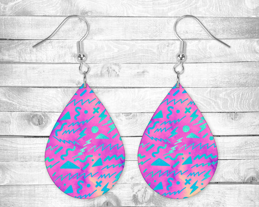 80's Retro Shapes Pierced Earrings - Permanent Design - Silver or Gold Hardware