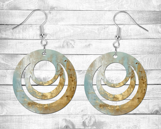 Gold Foiled Style Pierced Earrings - Permanent Design - Silver or Gold Hardware