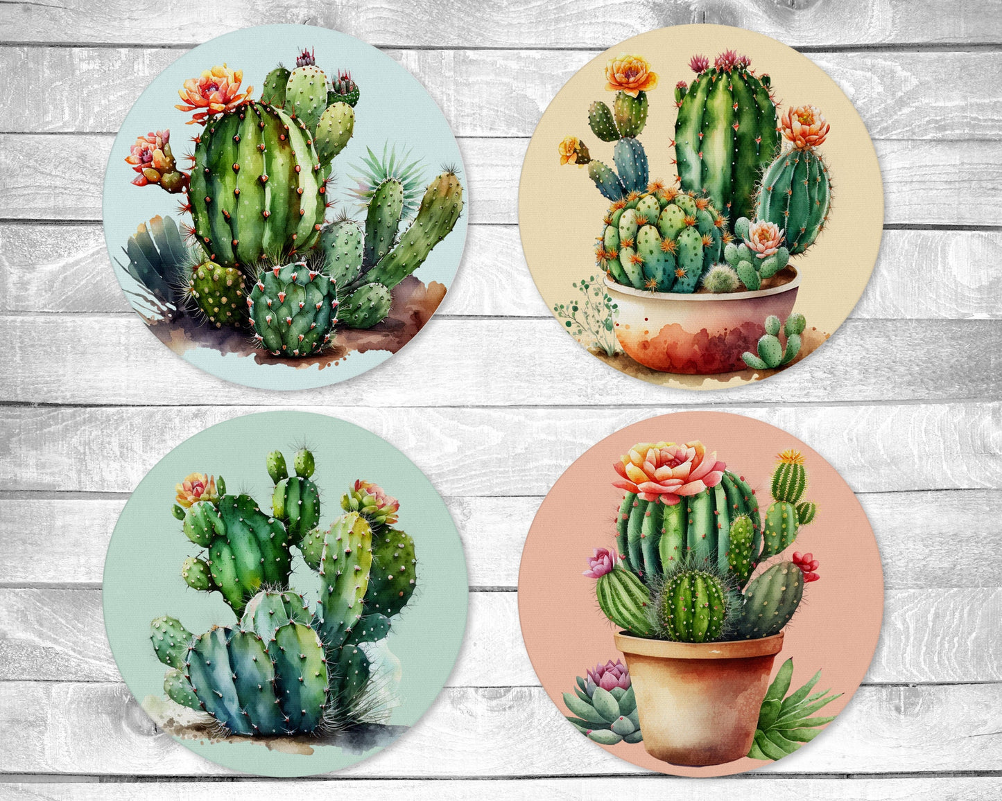 Cactus Absorbent Drink Coasters - Individual or set of 4 - Non-Slip Base - Neoprene