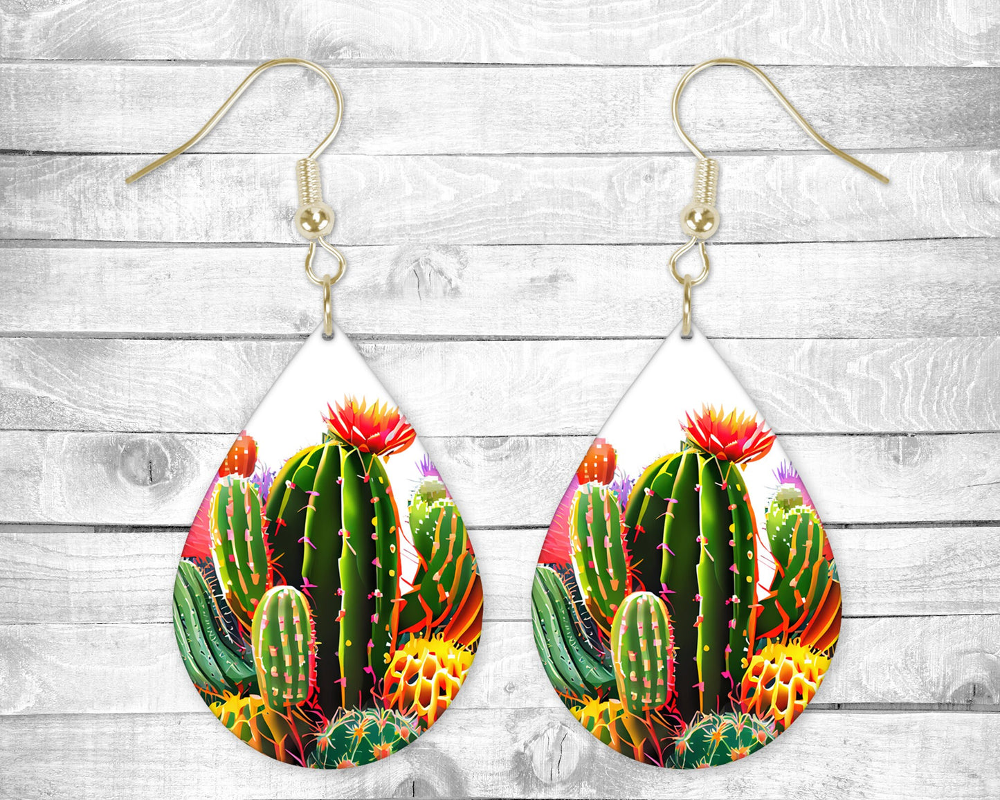 Colorful Cactus Pierced Earrings - Permanent Design - Silver or Gold Hardware