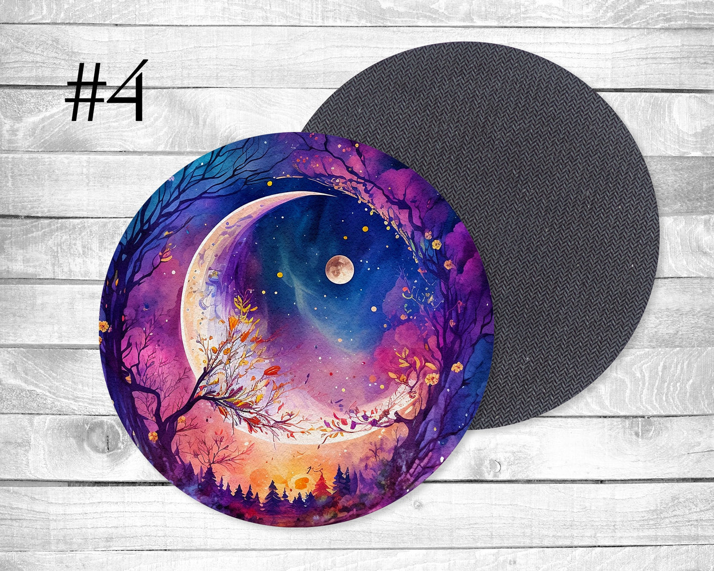 Mystical Moon Absorbent Drink Coasters - Individual or set of 4 - Non-Slip Base - Neoprene