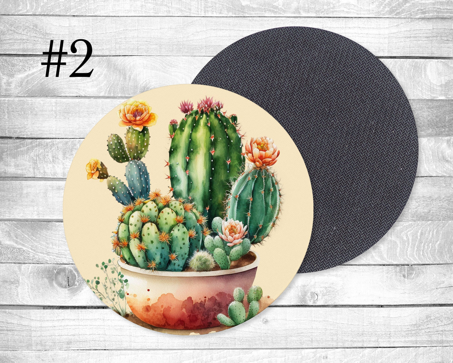 Cactus Absorbent Drink Coasters - Individual or set of 4 - Non-Slip Base - Neoprene