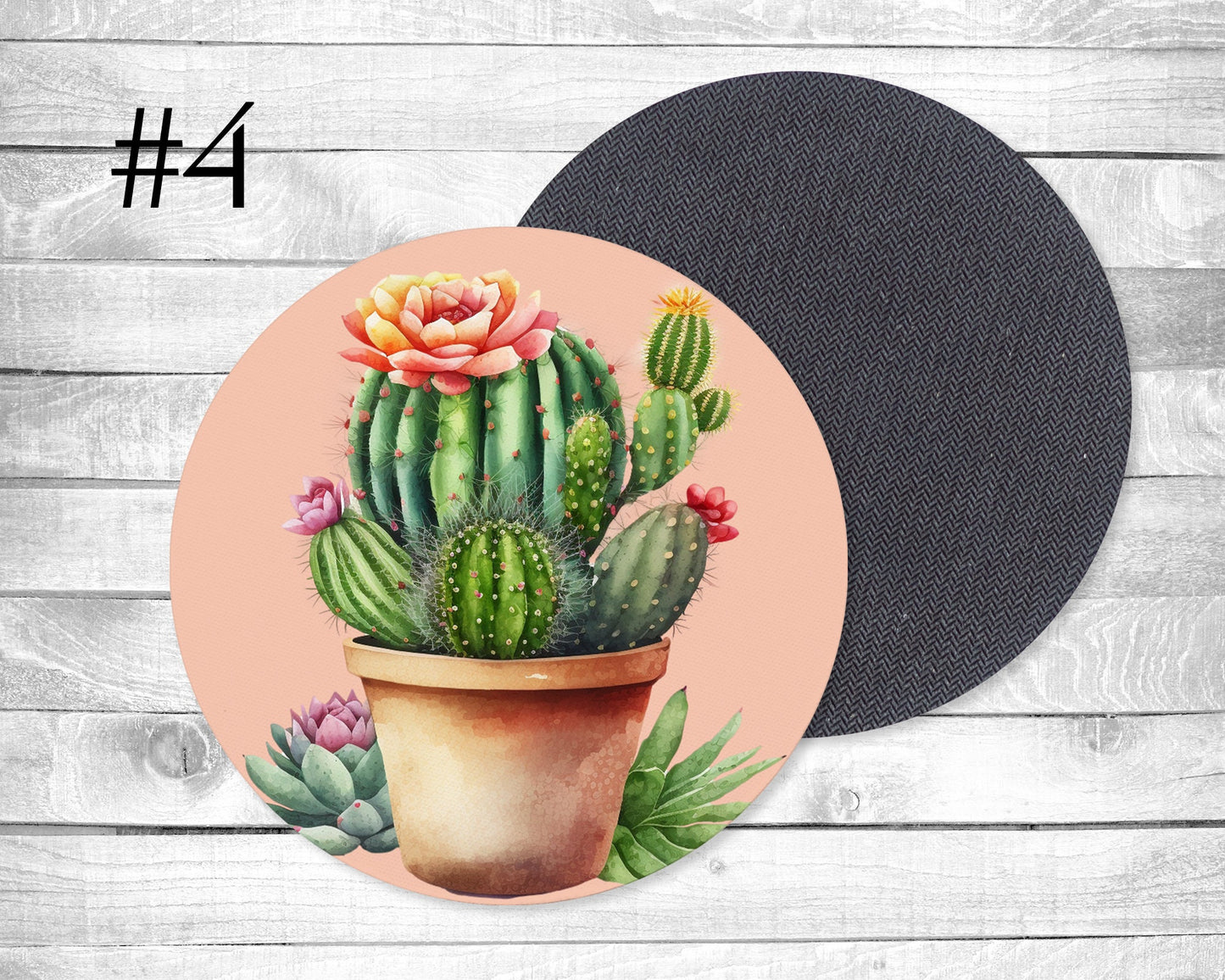 Cactus Absorbent Drink Coasters - Individual or set of 4 - Non-Slip Base - Neoprene