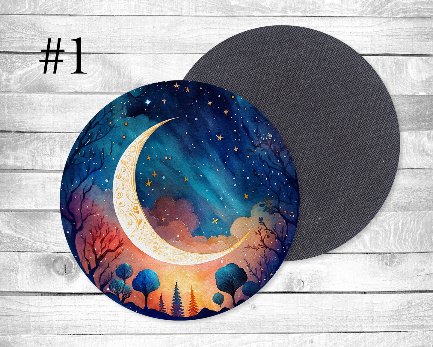 Mystical Moon Absorbent Drink Coasters - Individual or set of 4 - Non-Slip Base - Neoprene